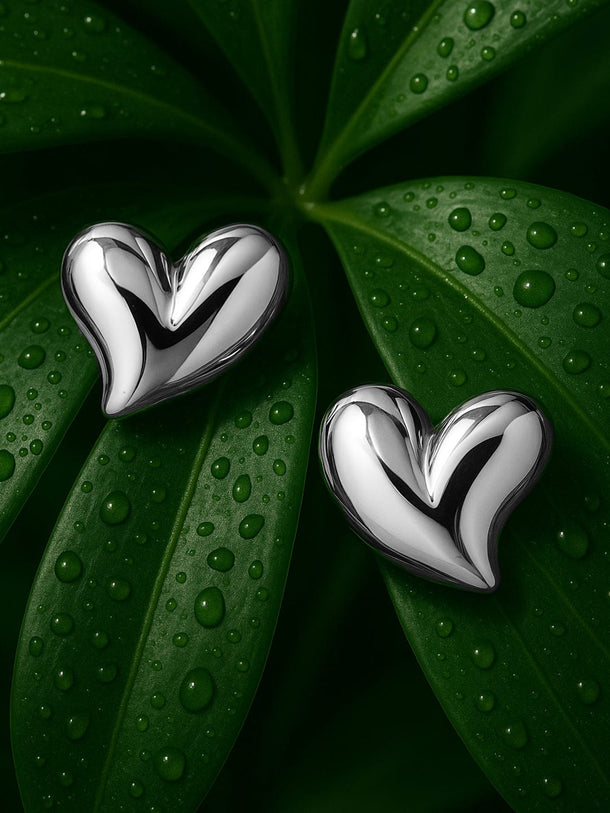 Rubans Rhodium-Plated Stainless Steel Tarnish Free Waterproof Heart Shaped Studs Earrings