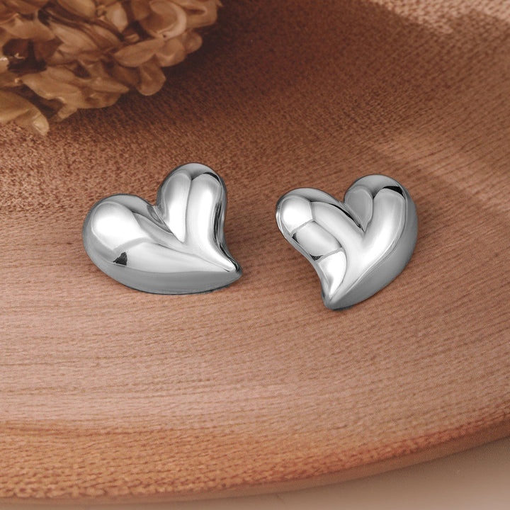 Rubans Rhodium-Plated Stainless Steel Tarnish Free Waterproof Heart Shaped Studs Earrings