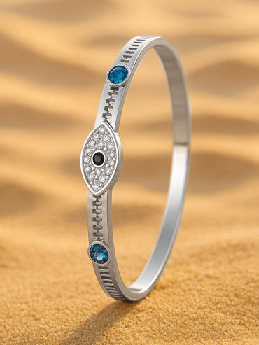 Rubans Rhodium Plated Stainless Steel Tarnish-Free Waterproof Zirconia Evil Eye Bracelet Bracelets