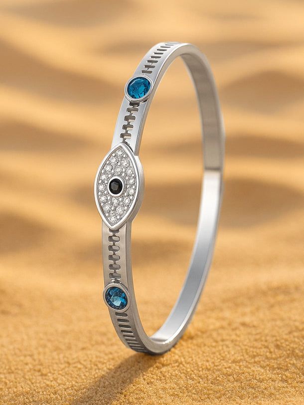 Rubans Rhodium Plated Stainless Steel Tarnish-Free Waterproof Zirconia Evil Eye Bracelet Bracelets
