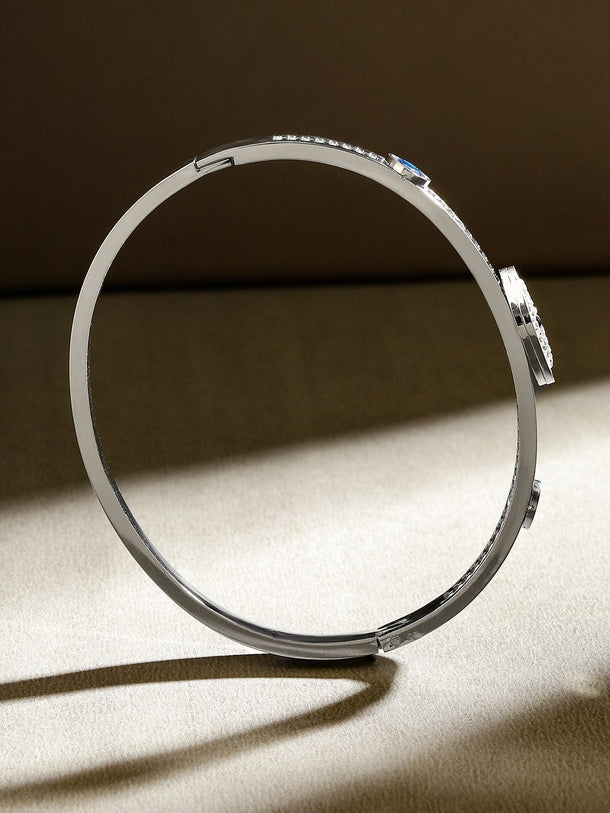 Rubans Rhodium Plated Stainless Steel Tarnish-Free Waterproof Zirconia Evil Eye Bracelet Wristwear