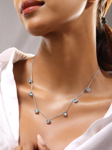 Rubans Rhodium-Plated Stainless Steel TarnishFree Waterproof Zirconia Heart Charm Necklace Necklace and Chains