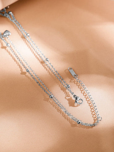 Rubans Rhodium-Plated StainlesSteel TarnishFree Waterproof DoubleLayer Heart & CZ Necklace Necklace & Chains