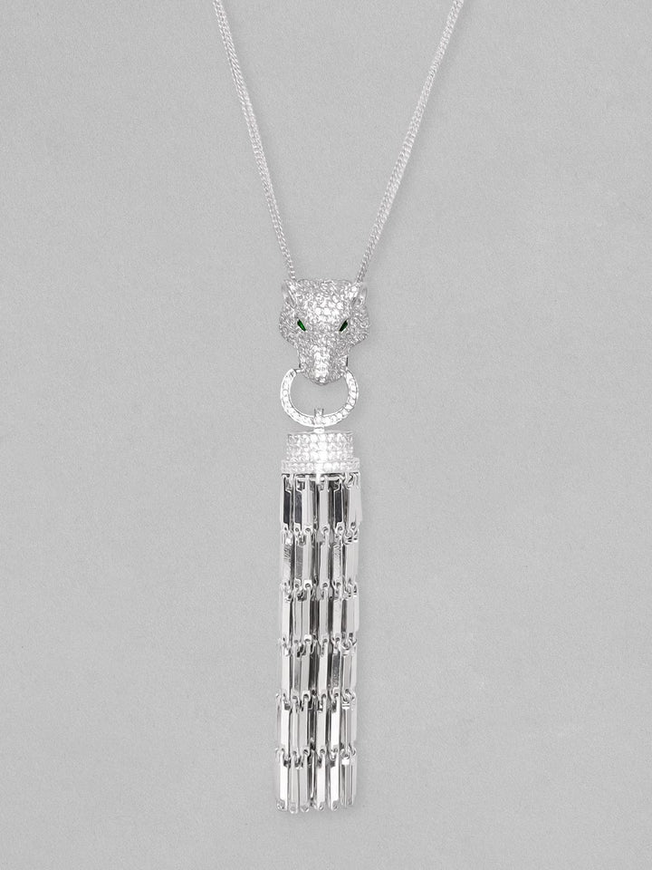 Rubans Rhodium-Plated Star Cut Zirconia Animal Motif Tassels Pendant Necklace. Chain & Necklaces