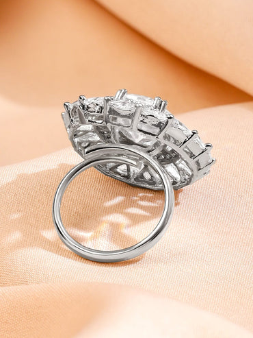 Rubans Rhodium-Plated Statement Ring with Oval & Triangle Cut Cubic Zirconia Detailing Rings