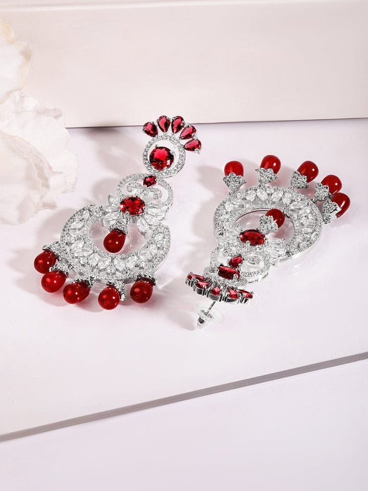 Rubans Rhodium-Plated Stone-Studded & Beaded Contemporary Drop Earrings Drop Earrings