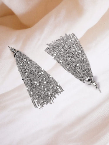 Rubans Rhodium-Plated Tassel Chain Statement Earrings Earrings