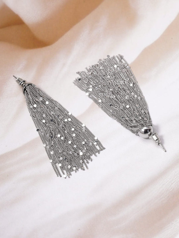 Rubans Rhodium-Plated Tassel Chain Statement Earrings Earrings
