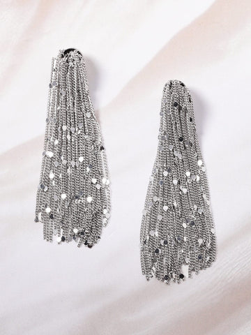 Rubans Rhodium-Plated Tassel Chain Statement Earrings Earrings
