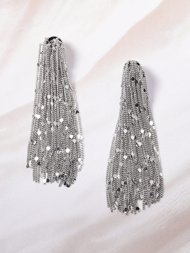 Rubans Rhodium-Plated Tassel Chain Statement Earrings Earrings