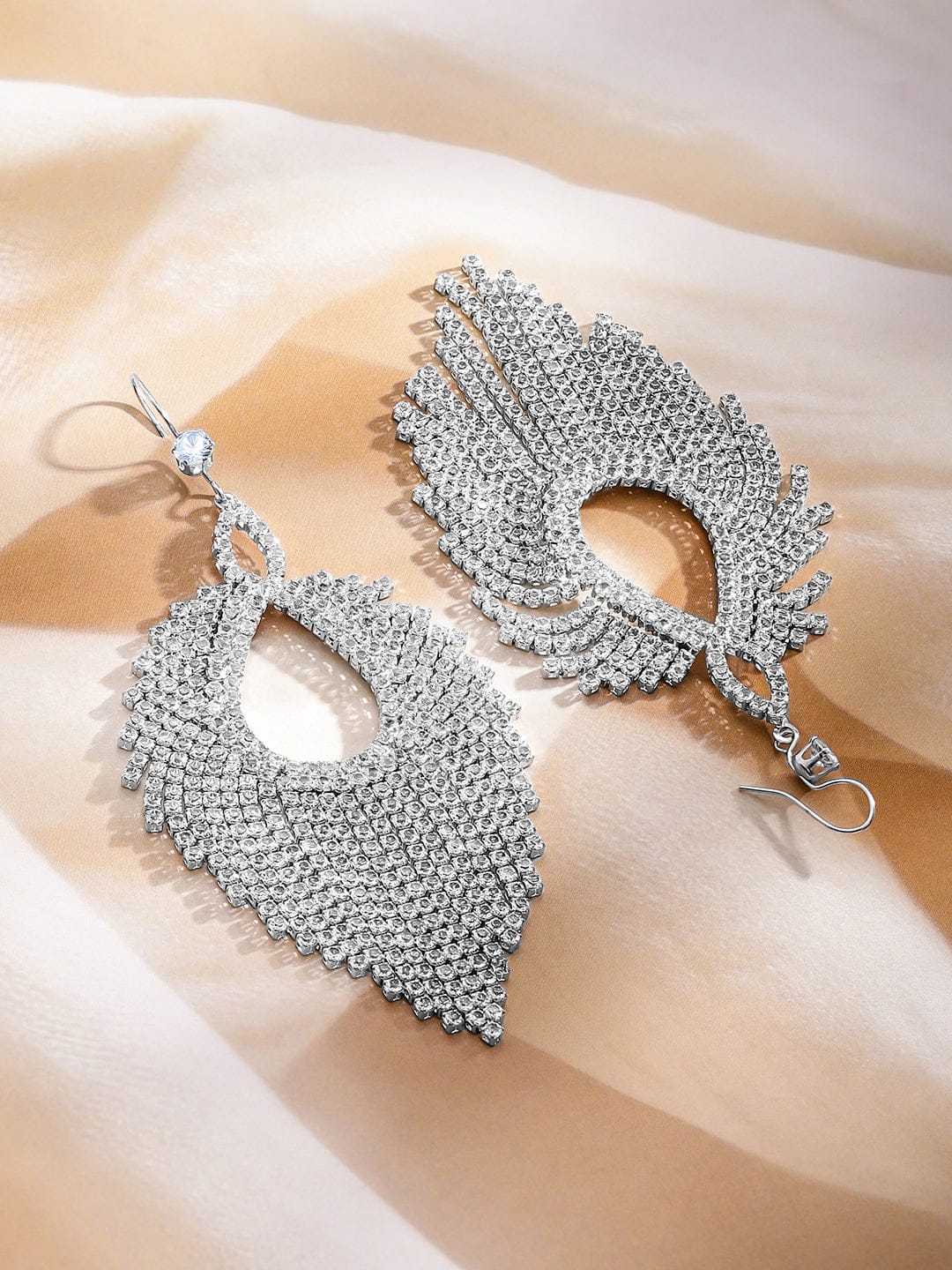 Rubans Rhodium-Plated Teardrop Crystal Dangle Earrings Earrings