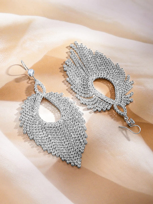 Rubans Rhodium-Plated Teardrop Crystal Dangle Earrings Earrings