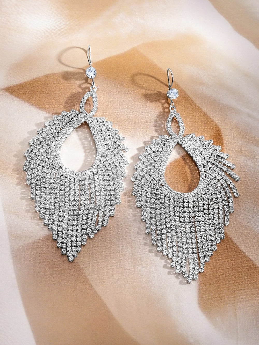 Rubans Rhodium-Plated Teardrop Crystal Dangle Earrings Earrings
