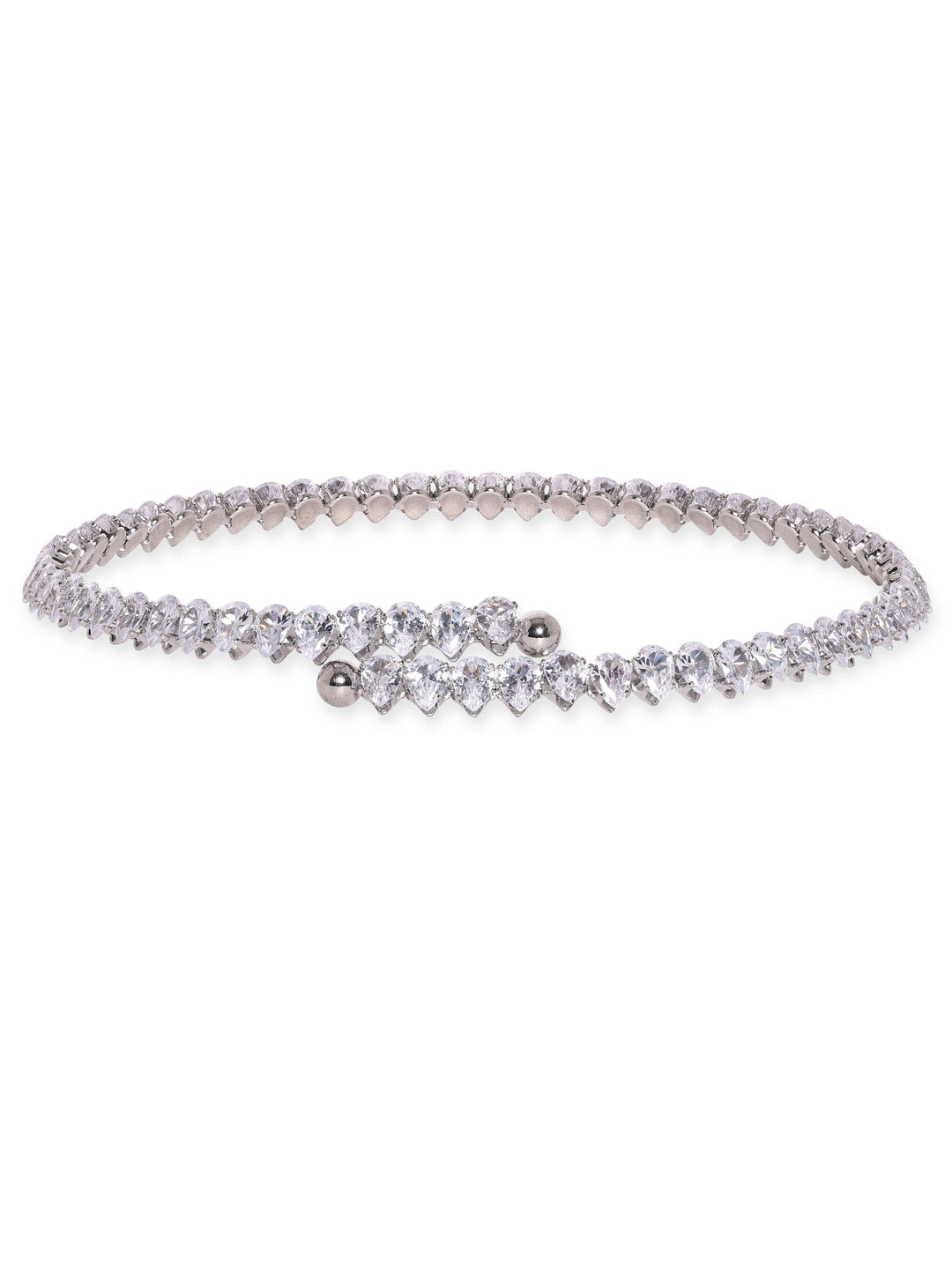 Rubans Rhodium Plated Teardrop Korean Crystal Studded Adjustable Choker Necklace Necklace