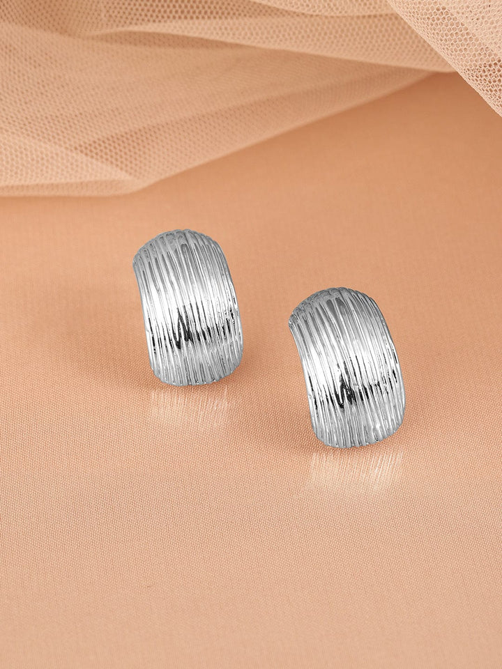 Rubans Rhodium-Plated Textured Statement Stud Earrings for a Contemporary Elegant Look Hoop Earrings