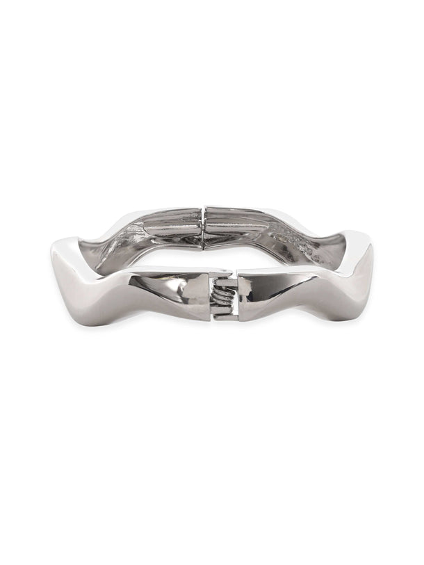 Rubans Rhodium-Plated Wavy Bangle-Style Bracelet for Modern & Elegant Statement Jewelry Wristwear