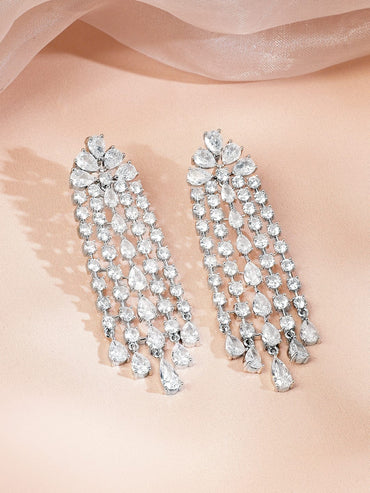 Rubans Rhodium-Plated White AAA Cubic Zirconia Studded Premium Choker Jewellery Set for Women Jewellery Set