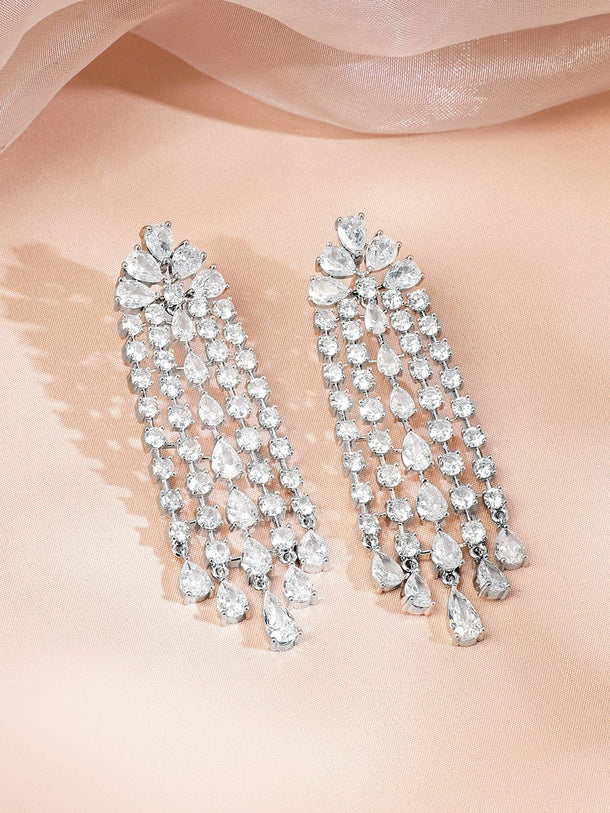 Rubans Rhodium-Plated White AAA Cubic Zirconia Studded Premium Choker Jewellery Set for Women Jewellery Set