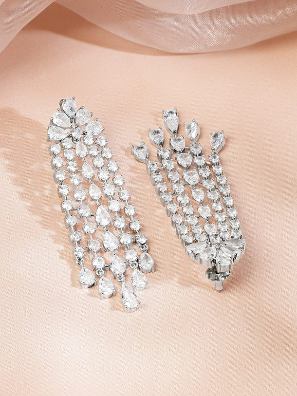 Rubans Rhodium-Plated White AAA Cubic Zirconia Studded Premium Choker Jewellery Set for Women Jewellery Set