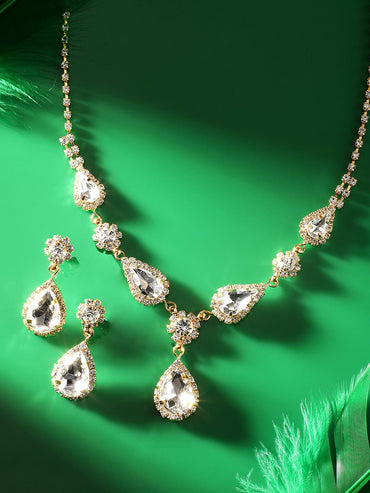 Rubans Rhodium-Plated White Crystal AD & Cubic Zirconia Designer Necklace Set Necklaces, Necklace Sets, Chains & Mangalsutra