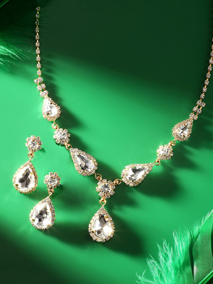 Rubans Rhodium-Plated White Crystal AD & Cubic Zirconia Designer Necklace Set Necklaces, Necklace Sets, Chains & Mangalsutra