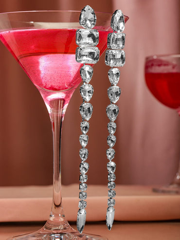 Rubans Rhodium-Plated White Crystal Zirconia Glamorous Shoulder Duster Statement Earrings Earrings