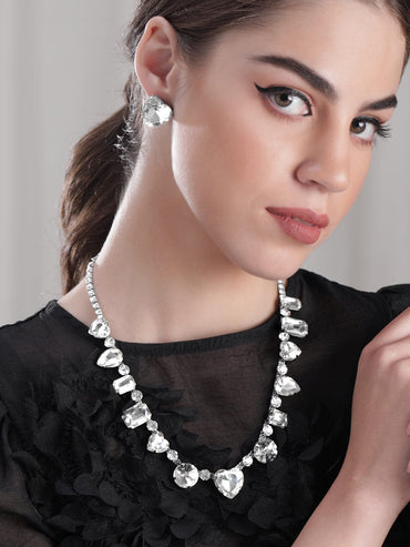 Rubans Rhodium-Plated White Crystal Zirconia Studded Jewellery Set Jewellery Set