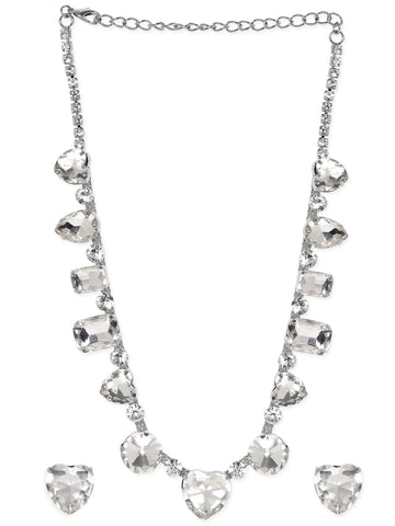 Rubans Rhodium-Plated White Crystal Zirconia Studded Jewellery Set Jewellery Set