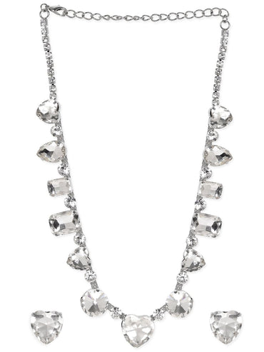 Rubans Rhodium-Plated White Crystal Zirconia Studded Jewellery Set Jewellery Set