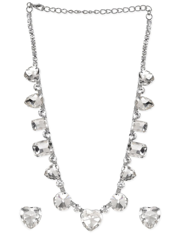 Rubans Rhodium-Plated White Crystal Zirconia Studded Jewellery Set Jewellery Set