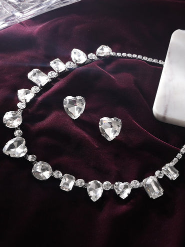 Rubans Rhodium-Plated White Crystal Zirconia Studded Jewellery Set Jewellery Set