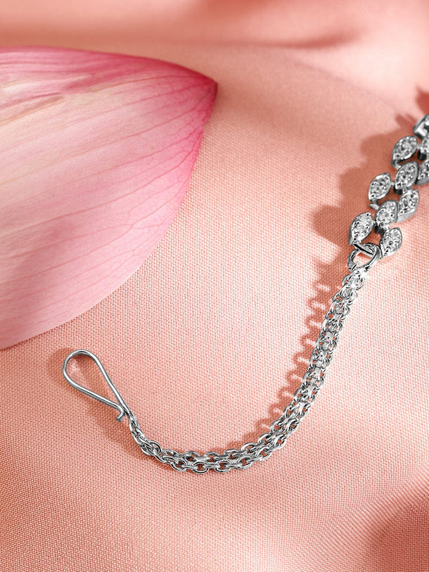 Rubans Rhodium Plated White Cubic Zirconia Maang Tikka Head Jewellery