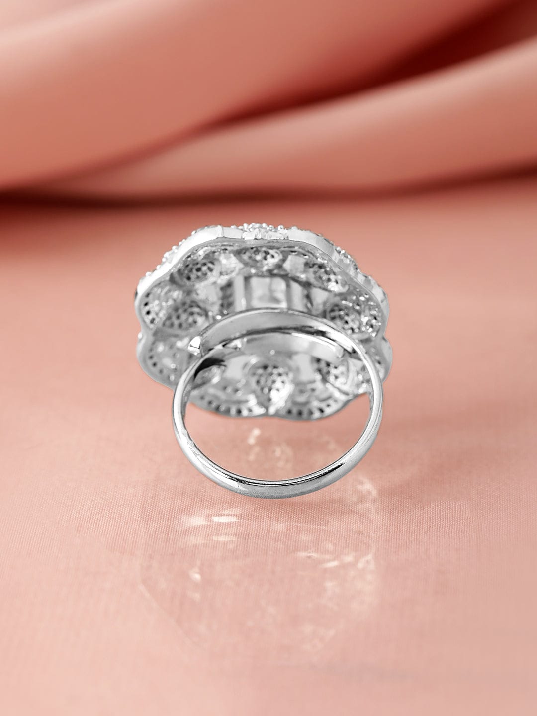 Rubans Rhodium-Plated White Cubic Zirconia Studded Adjustable Finger Ring Rings