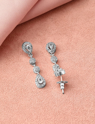 Rubans Rhodium-Plated White Cubic Zirconia Studded Double Layer Necklace Set Jewellery Set