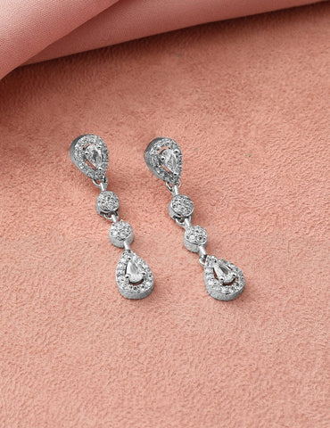 Rubans Rhodium-Plated White Cubic Zirconia Studded Double Layer Necklace Set Jewellery Set