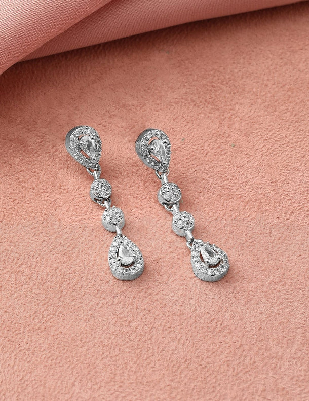 Rubans Rhodium-Plated White Cubic Zirconia Studded Double Layer Necklace Set Jewellery Set