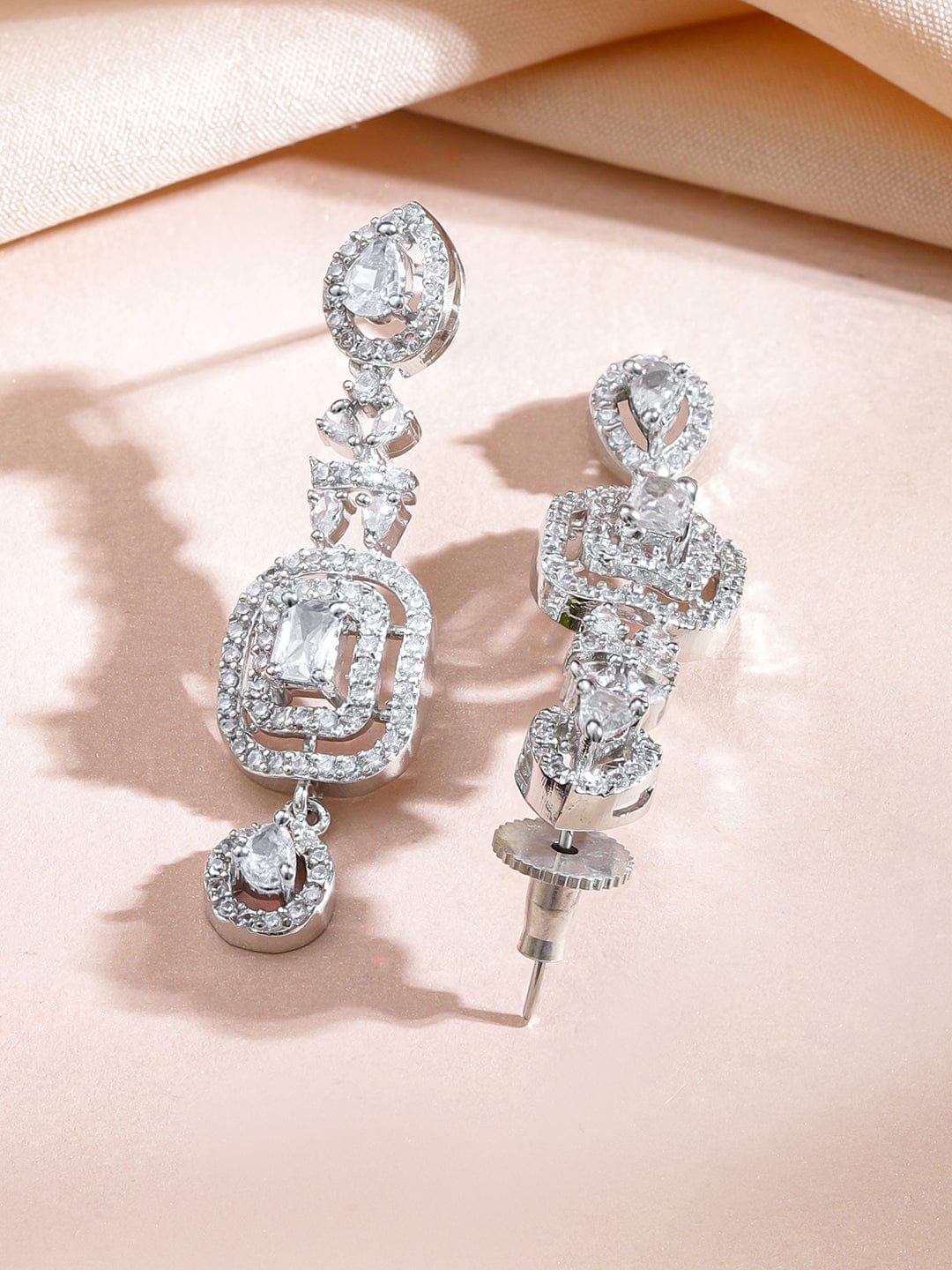 Rubans Rhodium-Plated White Cubic Zirconia Studded Elegant Necklace Set Jewellery Set