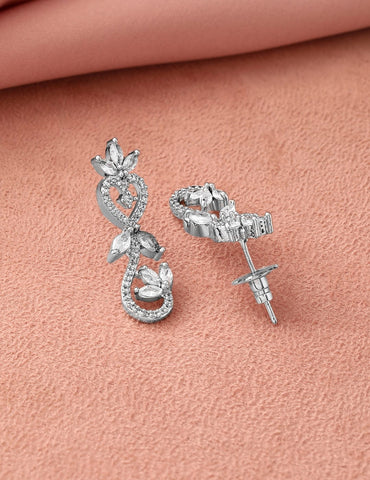 Rubans Rhodium-Plated White Cubic Zirconia Studded Leaf Motif Necklace Set Jewellery Set