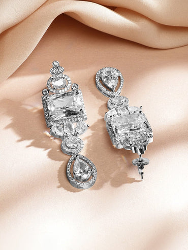 Rubans Rhodium-Plated White Cubic Zirconia Studded Statement Luxe Jewellery Set Jewellery Set