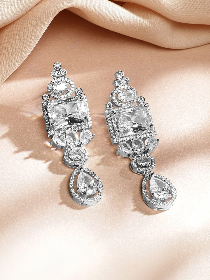 Rubans Rhodium-Plated White Cubic Zirconia Studded Statement Luxe Jewellery Set Jewellery Set