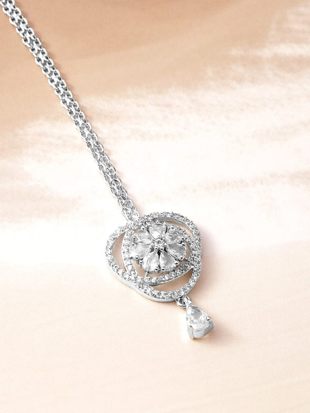 Rubans Rhodium-Plated White Cubic Zirconia Studded Statement Maang Tikka Head Jewellery