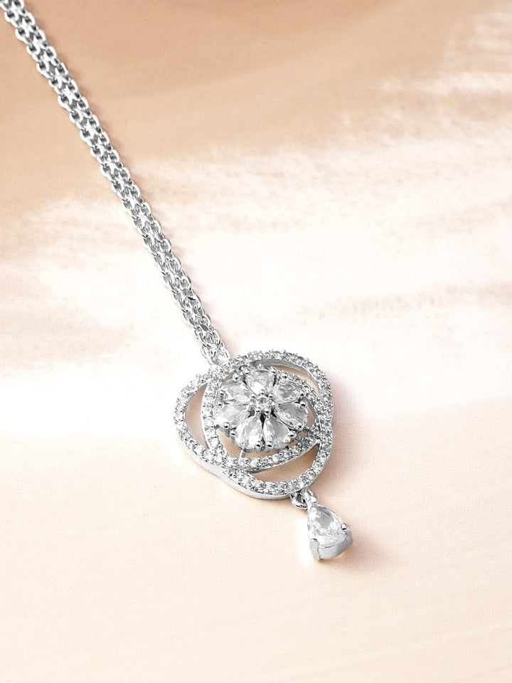 Rubans Rhodium-Plated White Cubic Zirconia Studded Statement Maang Tikka Head Jewellery