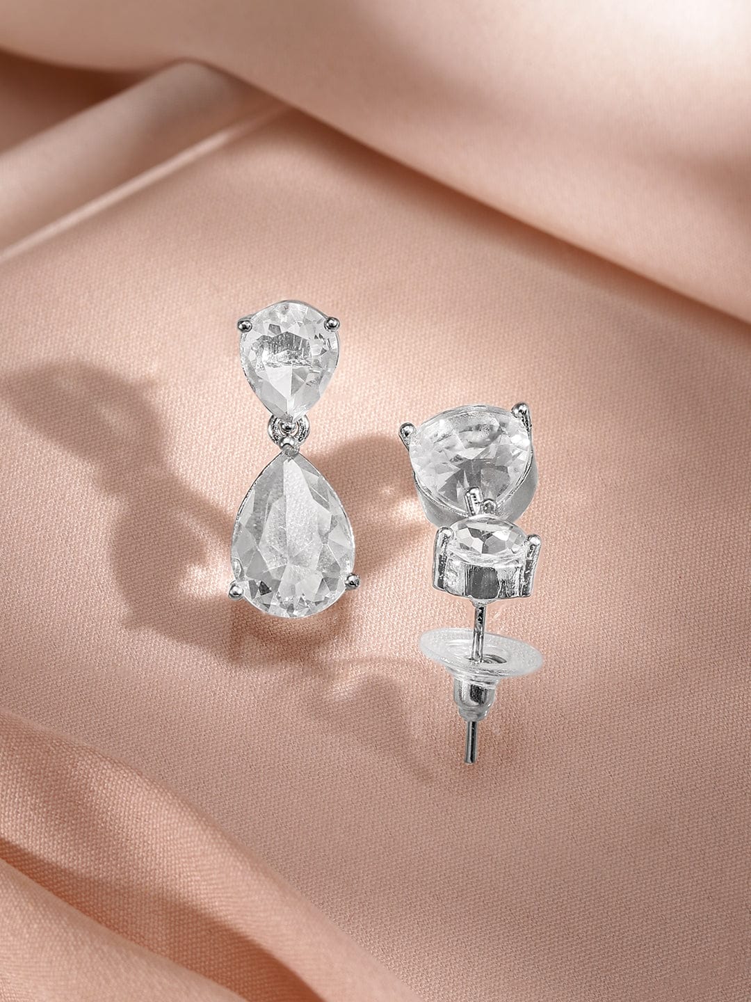 Rubans Rhodium-Plated White Cubic Zirconia Studded Statement Necklace Set Jewellery Set