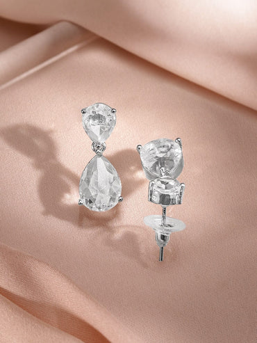 Rubans Rhodium-Plated White Cubic Zirconia Studded Statement Necklace Set Jewellery Set