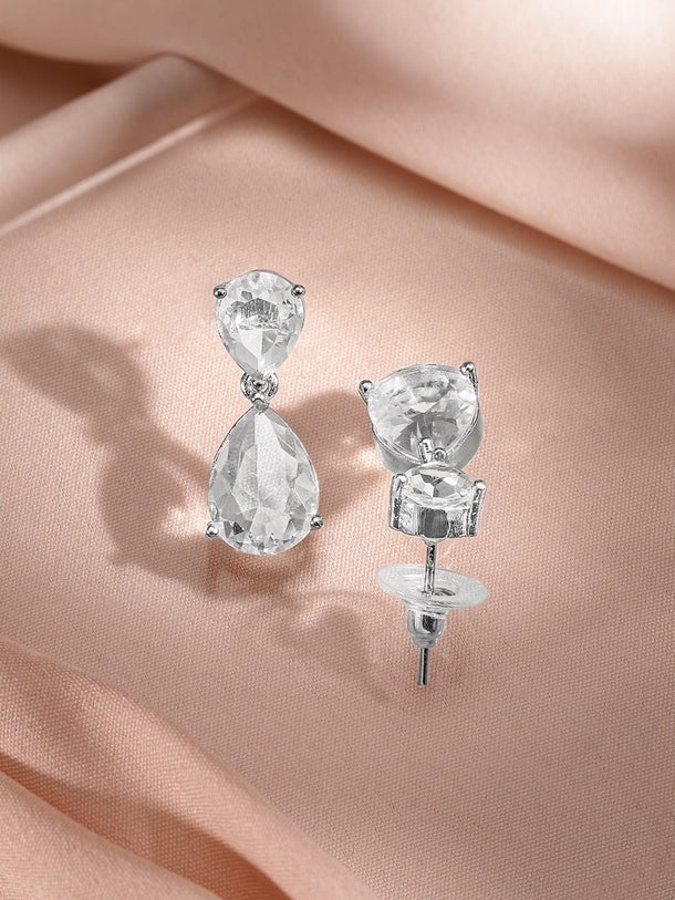 Rubans Rhodium-Plated White Cubic Zirconia Studded Statement Necklace Set Jewellery Set