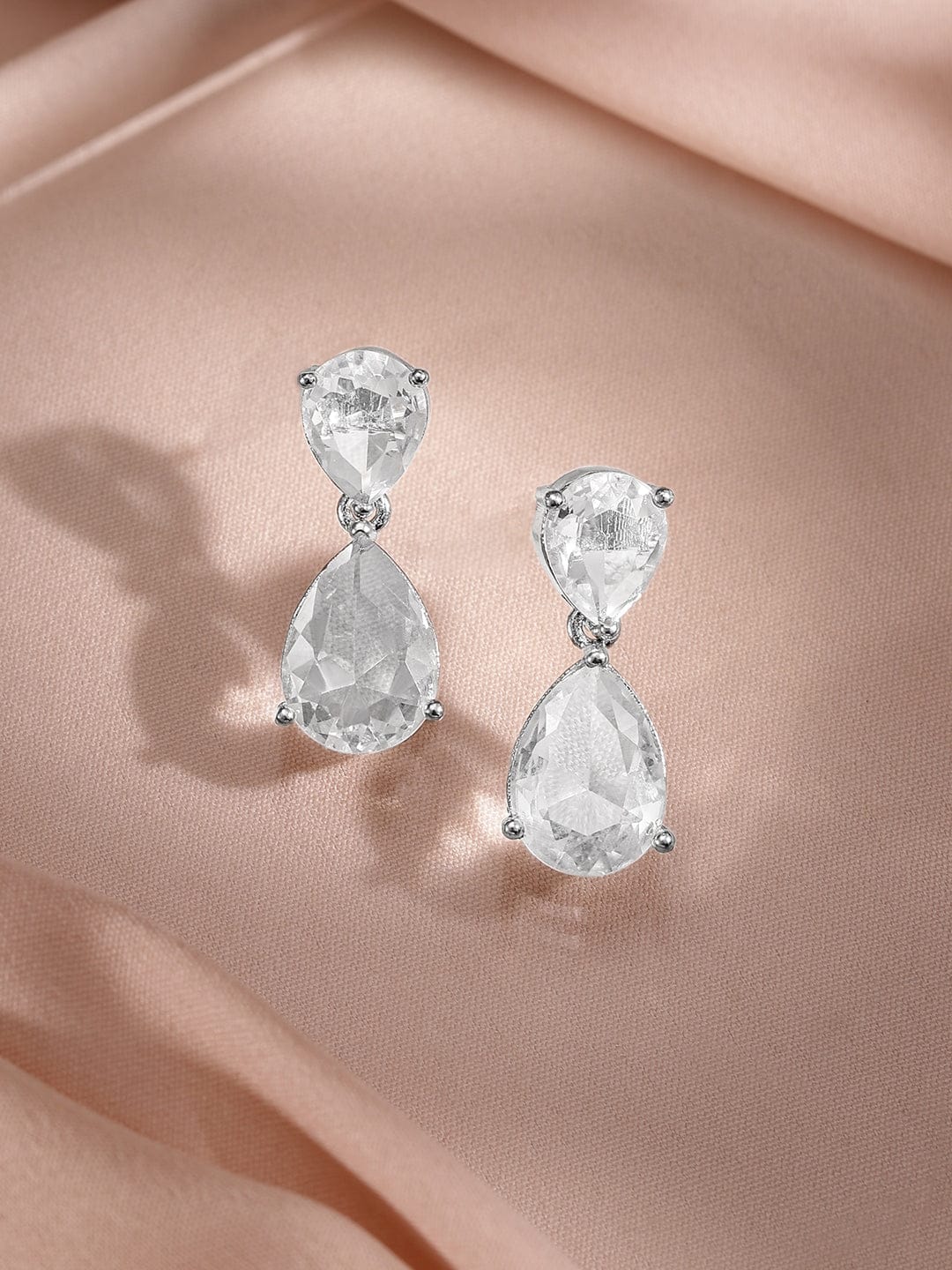 Rubans Rhodium-Plated White Cubic Zirconia Studded Statement Necklace Set Jewellery Set