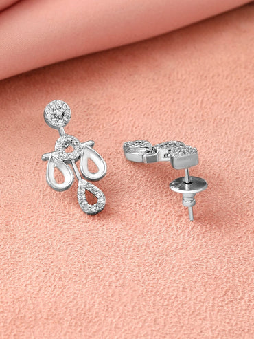 Rubans Rhodium-Plated White Cubic Zirconia Studded Teardrop Necklace Set Jewellery Set