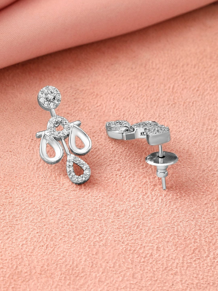 Rubans Rhodium-Plated White Cubic Zirconia Studded Teardrop Necklace Set Jewellery Set