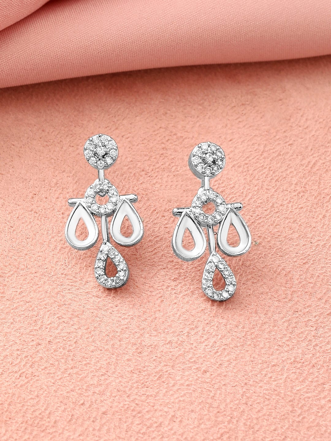 Rubans Rhodium-Plated White Cubic Zirconia Studded Teardrop Necklace Set Jewellery Set