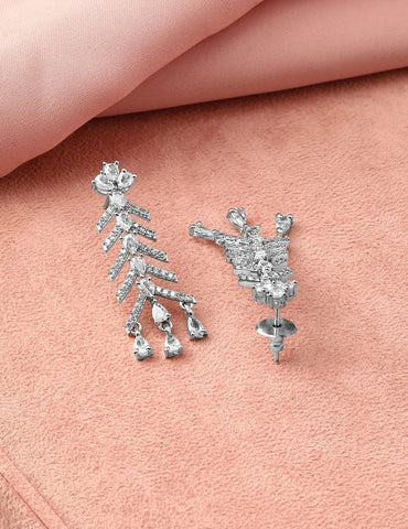 Rubans Rhodium-Plated White Cubic Zirconia Zigzag Design Necklace Set with Drop Earrings Jewellery Set